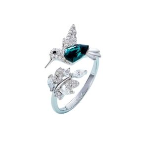 Elegant Natural Blue Stone Adjustable Hummingbird Ring for Women Glass Filled